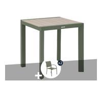 Table De Jardin Carrée Alu Evasion 2 Places Effet Bois Lin Et Laurier + 2 Fauteuils Piazza - Hespéride Multicolore