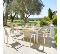 Hespéride – Table de jardin Évasion carré 10 pers. – Aluminium époxy, lattes effet bois – Lin/Argile