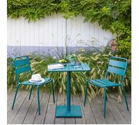 Table de jardin carrée ""Phuket"" bleu canard 2 places en acier traité époxy - Hespéride