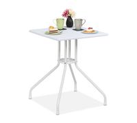 Table de jardin carrée Table d'appoint blanche 73 x 62 cm extérieur effet bois