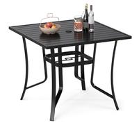 Table de jardin COSTWAY 91 x 91 x 73 cm en métal, table de terrasse avec trou pour parasol, table de balcon carrée pour 4 personnes, table à manger d'extérieur, noir
