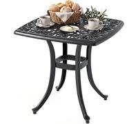Table de jardin COSTWAY en fonte d'aluminium, table de balcon résistante aux intempéries avec trou pour parasol et patins réglables, table d'appoint carrée 54 x 54 x 53 cm