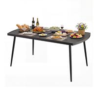 Table de jardin COSTWAY en métal pour 6 personnes, 160 x 90 cm, table de terrasse résistante aux intempéries avec trou pour parasol, table de balcon rectangulaire, table à manger d'extérieur, noir