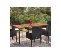 vidaXL Table de jardin avec plateau en bois noir 190x90x75 cm – poly rotin
