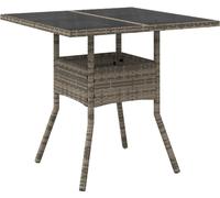 Table de jardin dessus en verre gris 80x80x75 cm résine tressée