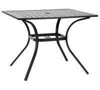 Table de jardin d'extérieur, table de bistrot carrée de 94 cm en acier avec dossier à lattes, trou pour parasol de 38 mm, grand mobilier d'extérieur résistant aux intempéries pour pelouse, jardin ou v