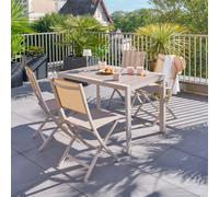 Table de jardin Effet bois Lin / Argile 4 places - Aluminium traité époxy, Lattes Hespéride