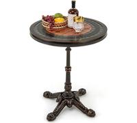 Table de jardin en fonte d'aluminium - Table bistrot ronde - Résistante aux intempéries - Pour balcon et terrasse - Structure métallique robuste - Marron