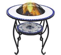 Table de jardin en mosaïque de céramique bleue et blanche, 68 cm, réchaud à gaz pour terrasse, foyer extérieur, radiateur de terrasse, table avec foyer