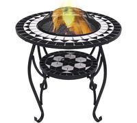 Table de jardin en mosaïque de céramique noire et blanche, 68 cm, réchaud à gaz pour terrasse, foyer extérieur, radiateur de terrasse, table avec foyer