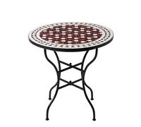 Table de jardin en mosaïque marocaine Estrella Bordeaux blanc 60 cm, Ø 60 cm, hauteur 75 cm, table de jardin pliable avec cadre en fer forgé, table de balcon ronde faite à la main, table de bistrot en