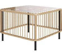 Table de jardin en polyrotin, 65 x 65 x 43 cm, résistante aux intempéries ; table d'appoint carrée avec plateau en verre ; table basse ; mobilier de jardin pour le jardin, la terrasse ou le balcon