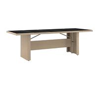 Table de jardin en rotin beige avec surface en verre trempé | rotin synthétique PE, acier stabilisateur, adapté à l'extérieur, manuel inclus, surface en verre facile à nettoyer