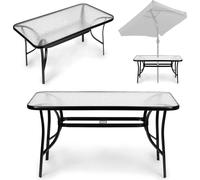 Table de jardin en verre 120x70 cm, pour terrasse et jardin, verre trempé, trou parasol, MultiGarden
