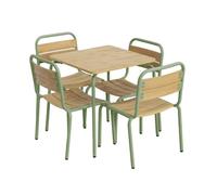 Table de jardin enfant acier et décor bois + 4 assises vert de gris - Suzie