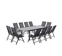 Concept Usine Table de jardin Ravenne avec 12 chaises en aluminium gris