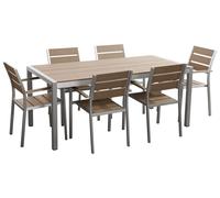 Table de Jardin et 6 Chaises 180x90 cm Bois Synthétique Bois Clair et Aluminium