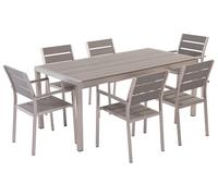 Table de Jardin et 6 Chaises 180x90 cm Bois Synthétique Gris et Aluminium Vernio