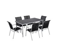 Concept Usine – Ensemble de jardin Lusiana – Table et 6 chaises en acier et toile PVC gris