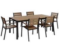 Table de Jardin et 6 Chaises en Bois Clair Synthétique et Aluminium Noir Vernio