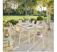 Table de jardin ÉVASION Effet bois Lin Argile 8 places - Aluminium traité époxy, Lattes Hespéride