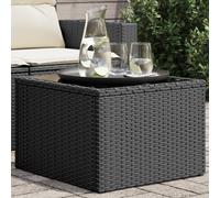 Table de jardin exclusive, avec plateau en verre, noire, 55 x 55 x 37 cm, en résine tressée