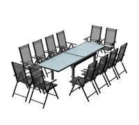 Concept Usine - Salon de jardin Brescia - Table extensible rallonge coulissante +12 chaises - Gris