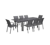 Table de jardin extensible aluminium et textilène anthracite. 6 chaises. 2 fauteuils. 8 places. 236.5 x 100 x 75 cm