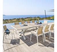Table de jardin extensible AXIOME Effet bois Lin Blanc 10 places - Aluminium traité époxy Hespéride