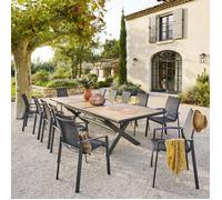 Table de jardin extensible AXIOME Effet bois Noix Graphite 12 places - Aluminium traité époxy Hespéride