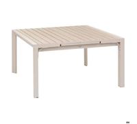 Table de jardin extensible carrée ""Évasion"" en aluminium lin et blanc traité époxy 10 places - Hespéride