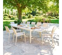 Table de jardin extensible rectangulaire EVASION Lin / Argile 12 places - Aluminium traité époxy Hespéride