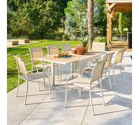 Table de jardin extensible carréee PIAZZA Epeautre / Argile 8 places - Aluminium traité époxy, Verre trempé Hespéride