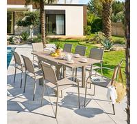 Table de jardin extensible carréee PIAZZA Truffe / Café 8 places - Aluminium traité époxy, Verre trempé Hespéride