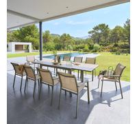 Table de jardin extensible coulissante ÉVASION Effet bois Lin Vert laurier 10 places - Aluminium traité époxy, Lattes Hespéride