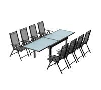 CONCEPT USINE Ensemble Mobilier d'Extérieur/Jardin Aluminium : Table Extensible Rallonge coulissante + 8 Chaises Pliables et Inclinables - Gris - Design Brescia - Robuste Résiste à l'eau