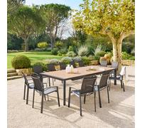 Table de jardin extensible ÉVASION Effet bois Honey Graphite 14 places - Aluminium traité époxy, Lattes Hespéride