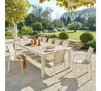 Table de jardin extensible ÉVASION Effet bois Lin Argile 14 places - Aluminium traité époxy, Lattes Hespéride