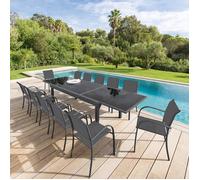 Hespéride Table de jardin PIAZZA extensible 10 places – Aluminium époxy, verre trempé Graphite