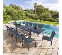 Table de jardin extensible PIAZZA Graphite 12 places - Aluminium traité époxy, Verre trempé Hespéride