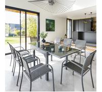 Table de jardin extensible PIAZZA Graphite 8 places - Aluminium traité époxy, Verre trempé Hespéride