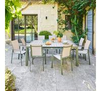 Table de jardin extensible rectangulaire EVASION Lin / Vert laurier 10 places - Aluminium traité époxy Hespéride