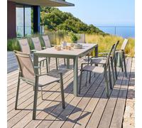 Table de jardin extensible rectangulaire EVASION Lin / Vert laurier 8 places - Aluminium traité époxy Hespéride