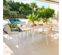 Table de jardin extensible rectangulaire PAVANE Malte / Argile 10 places - Aluminium traité époxy, Verre trempé Hespéride