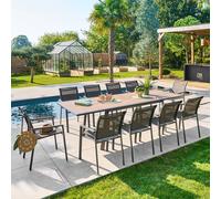 Table de jardin extensible rectangulaire PAVANE Truffe / Graphite 10 places - Aluminium traité époxy, Verre trempé Hespéride