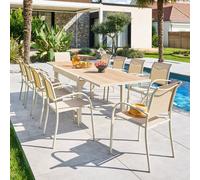 Table de jardin extensible rectangulaire PIAZZA Epeautre / Argile 10 places - Aluminium traité époxy, Verre trempé Hespéride