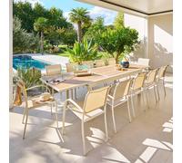 Table de jardin extensible rectangulaire PIAZZA Epeautre / Argile 12 places - Aluminium traité époxy, Verre trempé Hespéride