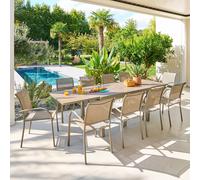 Table de jardin extensible rectangulaire PIAZZA Truffe / Café 10 places - Aluminium traité époxy, Verre trempé Hespéride