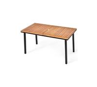 table de jardin extérieur 140 x 75 x 76 cm, en bois d'acacia avec trou de parasol rectangulaire, cadre en acier pour 6-8 personnes