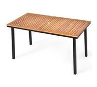 table de jardin extérieur giantex 140 x 75 x 76 cm, en bois d'acacia avec trou de parasol rectangulaire, cadre en acier pour 6-8 personnes Naturel G